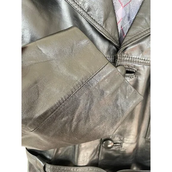 Vintage 1970s Lomeli Of California Leather Jacket Belted Size 42 Mens Black - Picture 13 of 16